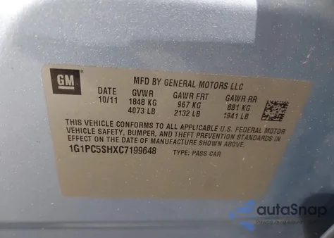 2012 Chevrolet Cruze Ls z USA, uszkodzony, nr VIN 1G1PC5SHXC7199648